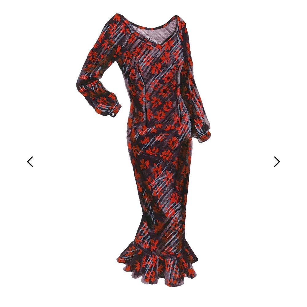 J. Peterman Velvet Floral Maxi Dress 8 Bias‎ Cut Ruffle Hem Romantic Luxe